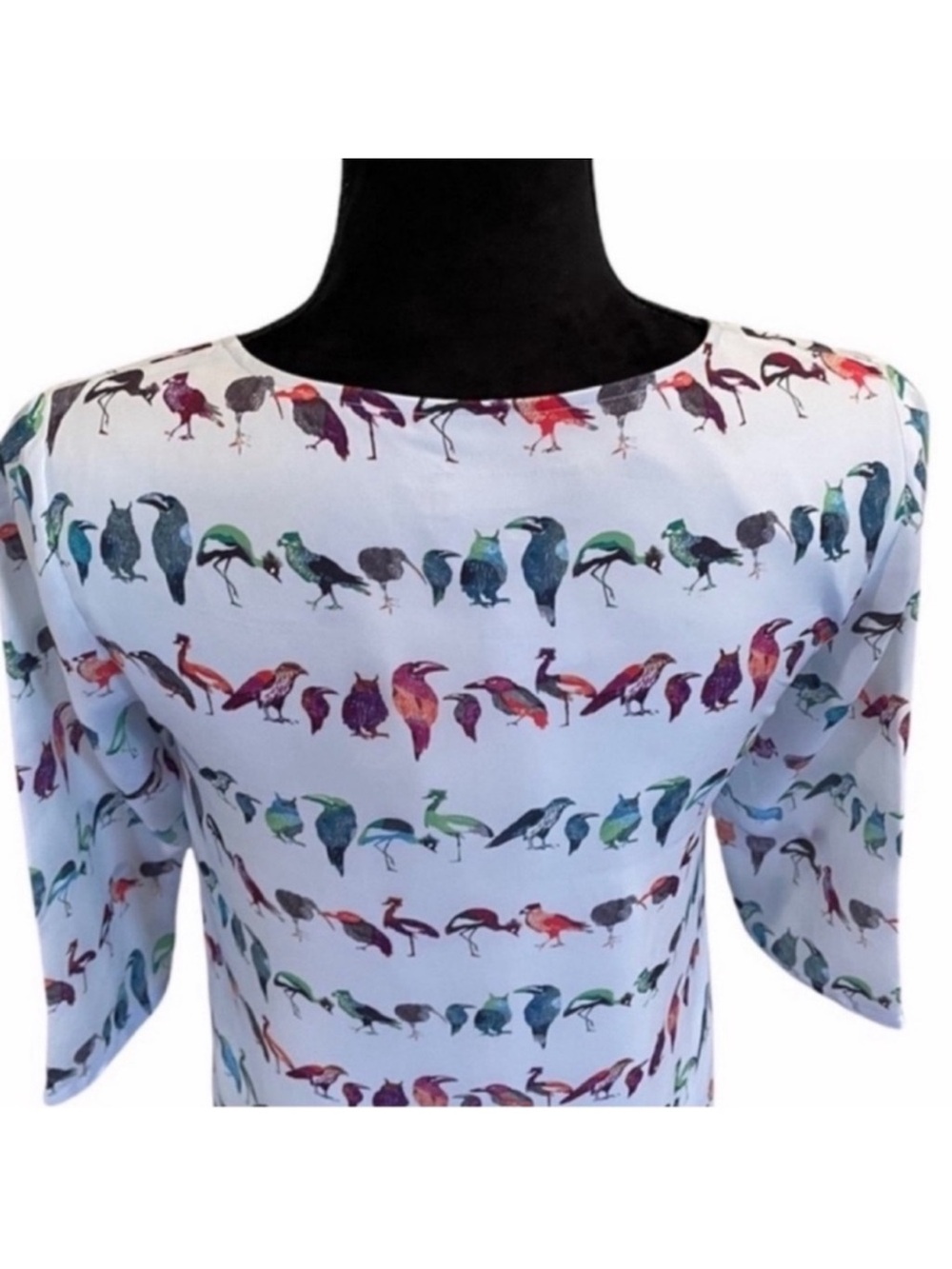 Ted Baker whimsical pastel blue short sleeve feminine bird print dress size 0 - Picture 6 of 12